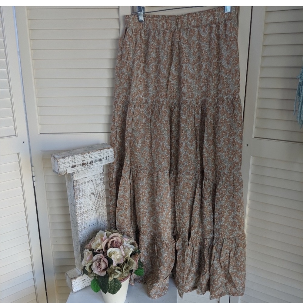 New Floral Ruffle Layered Maxi Skirt